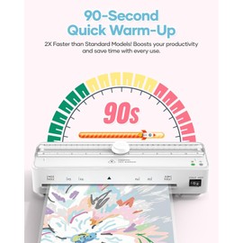 Laminator Machine with 40 Pack Letter Size Laminating Pouches (8.5" x 11"), Thermal and Cold Lamination, Built-in Cutter, Quick Warm-Up, 9 Inch Portable Laminator for Home, Office and School, White