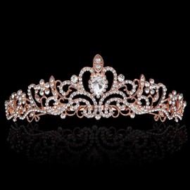 2Pcs Tiara Crowns for Women and Girls, Princess Crown for Girls, Crystal Queen Tiaras, Headband Hair Accessories for Birthday Christmas Costume Bride Wedding Prom-Rose Gold