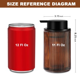 KASUNTING Foaming Soap Dispenser, Amber Glass Foam Hand Soap Dispenser for Bathroom, 11 Fl Oz Ribbed Refillable Foaming Pump Bottle with Black Pump, Modern Dish Soap Foam Dispenser