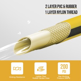 SANFU Upgraded Hybrid Garden Hose 5/8-Inch X 50 FT, Burst 800PSI, Heavy Duty, Water Hose, Non-Kinking With Grip Handle, 3/4" GHT Solid Brass Fittings, Yellow + Black