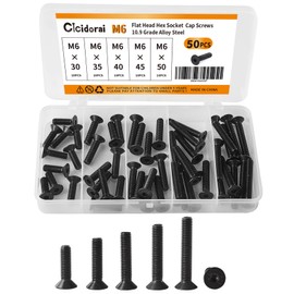 Cicidorai M6 x 30mm 35mm 40mm 45mm 50mm Flat Head Hex Socket Cap Screws Countersunk Bolts, 10.9 Grade Alloy Steel, Black Oxide Finish, Fully Threaded, Metric Allen Hex Drive, Assortment Kit 50Pcs