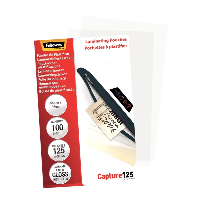 Fellowes Capture 54x86mm 125 Micron Glossy Laminating Pouches (Pack of
