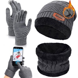 Gorros para Hombre Guantes para Frio Bufanda Hombre Gorro y Bufanda Guantes de lana Hombre Gorros para Frio Mujer Gorro Invierno Hombre Regalos para Hombre (3 piezas-Gris)