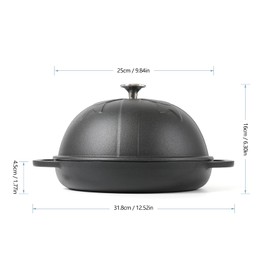 HAWOK Cast Iron Bread Oven with Cloche Lid, Dia.9.8inch/25cm, 1.5qt, Sourdough Baking Pan, Pre-seasoned Black