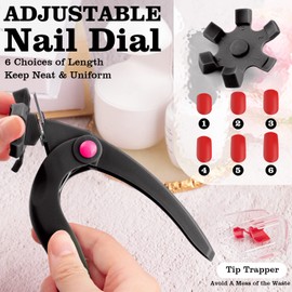 Belleboost Adjustable Acrylic Nail Clippers with Sizer, Catcher and Length Measurement, Black Professional Dial Stainless Steel Blade Nail Tips Cutter, Fake Nail Trimmer, Manicure Tool for Salon Home