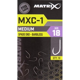 Matrix MXC-1 Size 18 Barbless Spade End Super Sharp PTFE Coated Hooks for Pellets Corn Maggots Meat