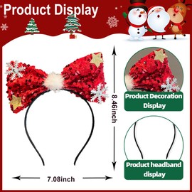 1Pcs Christmas Headbands Red Sequins Bowknot Hairbands with Snowflake Star Design Christmas Hair Accessories for Women Costume Headwears Hair Hoop Photography props for Xmas Holiday Party Supplies