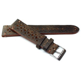 20 mm Fluco Racing Rally Vintage Cowhide Leather Watch Strap Handmade in Germany Robust Brown Tone on Tone Stitching