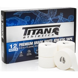 12 Pack White Athletic Tape (45ft Rolls) - Athletes Trainers Injuries & First Aid - Premium Medical Sports Tape - Wrap & Support Ankles & Wrists - Easy Tear Design with Zinc Oxide & No Sticky Residue