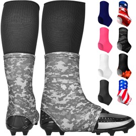 Exxact Sports Spats Football Cleat Covers - Keep Your Laces Tied and Cleats Clean, Football Spats for Cleats, Perfect for Baseball, Soccer, Lacrosse, Hockey (Grey CAMO, Large)