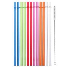 FOREVERIE 31.5 cm/12.4" Extra Long Reusable Plastic Straws for 40 oz Tumblers, Replacement Drinking Straws with Cleaning Brush, Fits Large Mugs & Travel Cups (12 Pack, Multicolor)