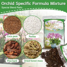 Orchid Potting Mix for Repotting 1 Quart, Mixture of Moss Pine Bark Coco Peat and Perlite, HOUNANG Orchid Bark Potting Mix, Good Drainage