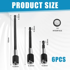 Magnetic Bit Holder 6-Piece 1/4 Inch 150 mm / 100 mm / 60 mm Magnetic Drill Extension Robust Magnetic Bit Holder Set Ideal for Drills and Screwdrivers