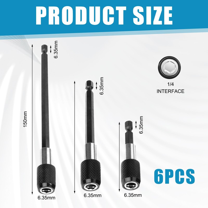 Magnetic Bit Holder 6-Piece 1/4 Inch 150 mm / 100