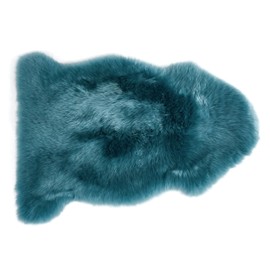 Premium Genuine Sheepskin Rug 2' x 3' Long Fur Soft & Natural Chair/Seat Cover Accent Rug, Beach Blue, Single Pelt
