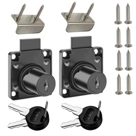 Cabinet Drawer Lock Furniture Locker Lock【Keyed Alike】 All Keys for This Product are Universal. (Hole Diameter 0.75inch/19MM)for Door Panels with A Thickness of 17 -22 mm. [Black 2 PCS]