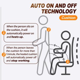 OLYDON Heated Seat Cushion with Pressure-Sensitive Switch and Overheat Protection Thermostat, with Power Adapter, Heating Pad for Office Chair, Home Etc.