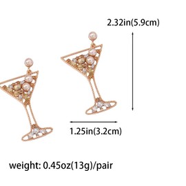 ZHOUMEIWENSP Charming Cocktail Earrings Champagne Earrings Beaded Martini Wine Glass Dangle Earrings Crystal Pearl Beaded Drop Earrings Party Celebration for Women Jewelry Gifts (Pear goblet - champagne)