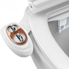 YASFEL Bidet, Self-cleaning Bidet Attachment for Toilet - Non Electric Dual Nozzles Cold Water Bidet Toilet Seat Attachment with Adjustable Pressure Control, for Frontal & Rear Wash (Wood Color)