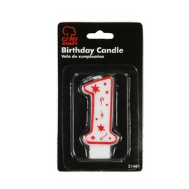 Chef Craft Classic Numeral Candle, Number 1, 3 Inch, White/Red