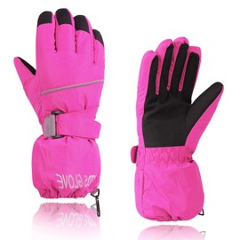 PONCEAU Kids Waterproof Ski Gloves for Boys & Girls, Fleece Lined, Warm, Snow Gloves, Age 3-6 Years, Magenta