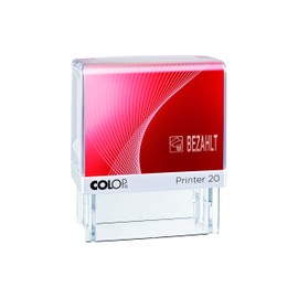 COLOP Text Stamp Printer 20 Paid and Pictogram, Imprint Colour Blue/Red, for Immediate Use, Ready Stamp with Stock Text and 2-Colour Cushion