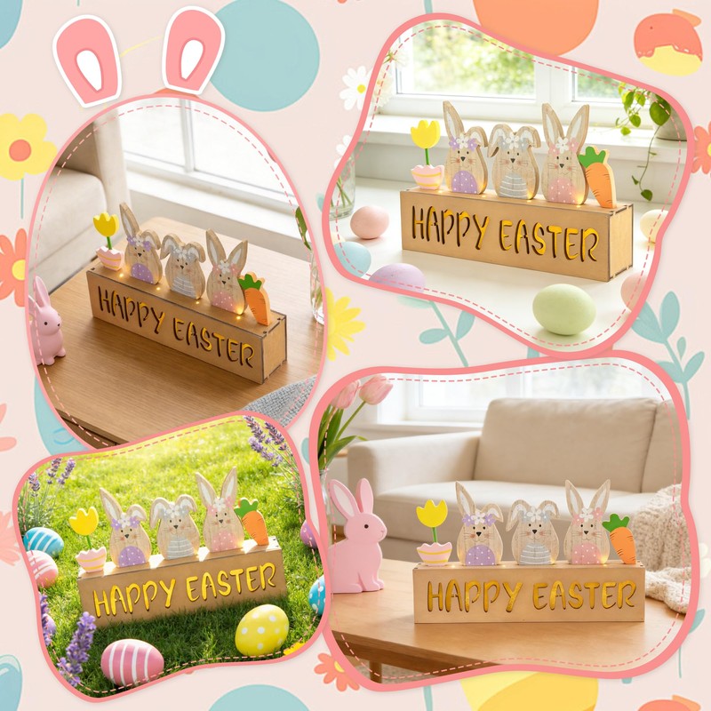 Vynium Happy Easter Decoration with LED Light, Wooden Easer Decor