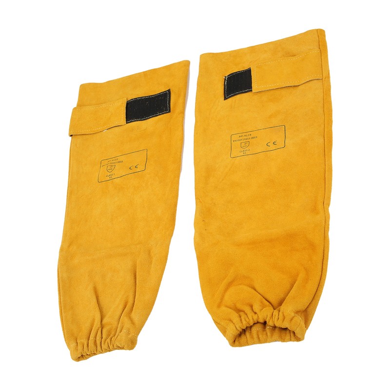 Pair Welding Sleeve Cowhide Wearproof Heat Resistant Golden Yellow for