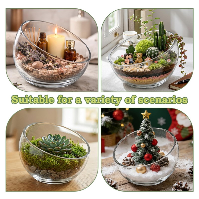 2Pack Slant Cut Bowl, Glass Terrarium, Glass Fish Bowl Vase,