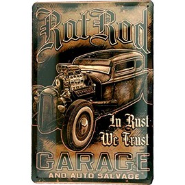 Tin Sign Tin Sign 20 x 30 Rat Rod in Rust We Trust Garage Hot Rod Rat Car Tuning Muscle Car USA