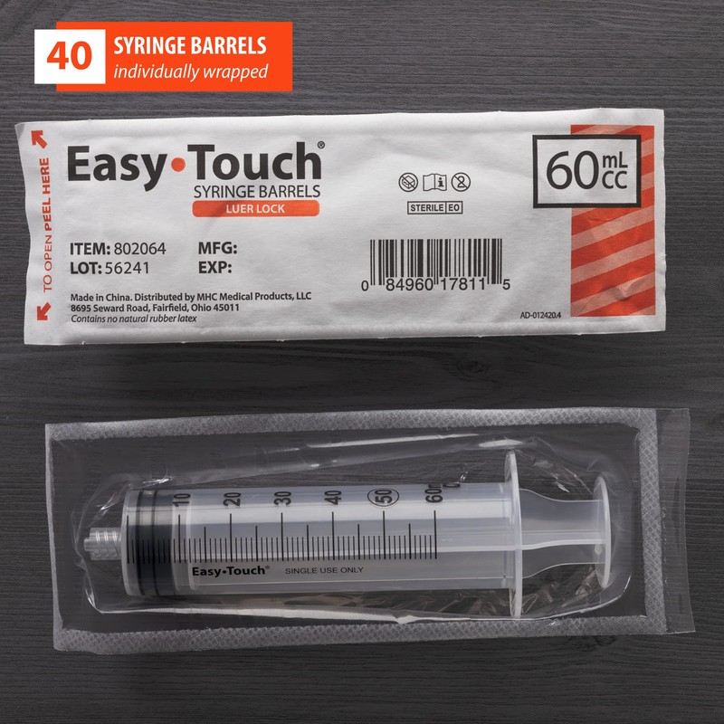 Easy Touch 60cc/ ML Luer-Lock Syringe Barrels Slip Tip