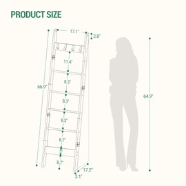 Hzuaneri Blanket Ladder for Living Room, Decorative Quilt Rack with 4 Removable Hooks, 6-Tier Farmhouse Ladder Holder Shelf Organizer for Bedroom, Black Tea Brown and Black BR31520B