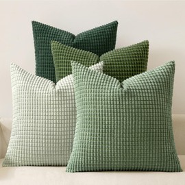 MIULEE Set of 4 Decorative Corduroy Cushion Covers, Couch Cushion Covers for Sofa, Couch, Living Room, Bedroom, Office, 40 x 40 cm, Forest Green Series