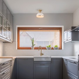 Globe Electric 66000037 1-Light Semi-Flush Mount Ceiling Light, Matte White, Matte Brass Accents, Ceiling Light Fixture, Light Fixtures Ceiling Mount, Lights for Room Décor, Bulb Not Included