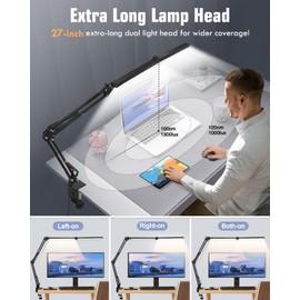 Toolour LED Desk Lamps for Home Office 2 in 1 Large Double Head Desk Lamp with Clamp & Base, Remote Control, Dimmable Architect Clip on Desktop Light Bar with Memory for Working, Crafting, Studying
