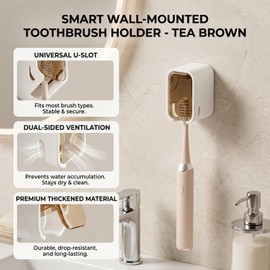 No-Drill Wall-Mounted Toothbrush Holder with Dust Cover, Detachable Self-Adhesive Electric Toothbrush Rack, Ventilated Drainage Toothbrush Organizer for Kids and Adults