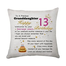 Hasodeo Granddaughter 13th Birthday Gifts Cushion Cover Gifts for Granddaughter from Grandma 13th Year Old Girls Birthday Gifs for Granddaughter Present (GD13th)