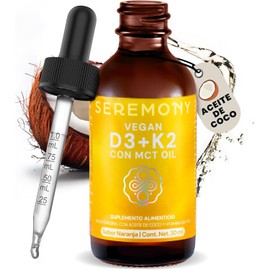 SEREMONY - Vitamina D3 + K2 Con MCT Oil - Aceite de Coco Orgánico - Liposomal -400 IU por gota - 600 porciones - 30 ml - Líquido en Gotas - Suplementos Alimenticios - Sin Azúcar - Sabor Naranja - Plant Based