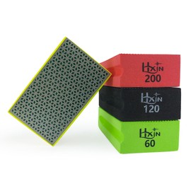 HXIN Diamond Hand Polishing Pad Diamond Sanding Block Foam Backed Diamond Sponge Sanding Pads for Wet or Dry Grinding polishing for Granite Marble Stone Tile Glass Ceramic (4, 60/120/200/400# Cubic)