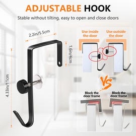 4 Pack Over The Door Hooks, Adjustable， Width range1.18 to 1.97 inchesPrevent Scratche Door Hanger Hooks for Bathroom, Living Room, Kitchen, Hanging Clothes, Towels, Bags （Black）
