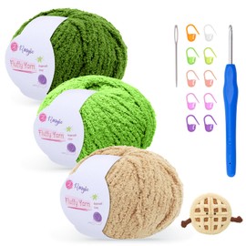 Fluffy Yarn for Crochet 50gx3 with 4mm Hook, Flutterby Chunky Yarn for Crochet, Soft Plush Chunky Thick Wool, Perfect for Baby Blankets & Amigurumi(3-Turtle)