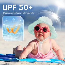 Zando Seersucker Baby Sun Hat 6-12 Months UPF 50+ Adjustable Toddler Bucket Hats for Boys Girls Beach Hat Breathable Summer Cap Wide Brim Green Bucket Hat for Newborns Infants Toddlers