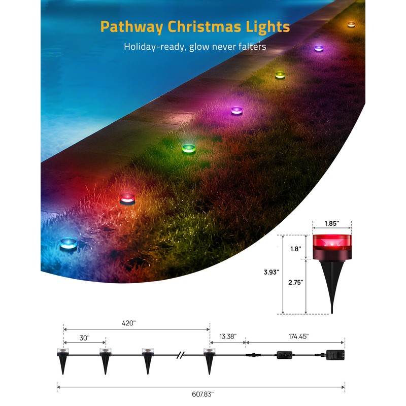 DELITOR Christmas Pathway Lights, 50FT with 15 RGBIC LED Light