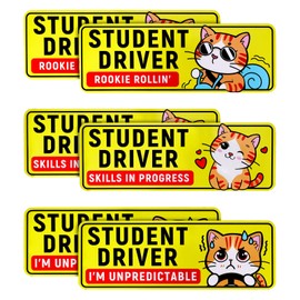 6pcs Funny Student Driver Car Magnets, Cute Reflective New Driver Signs Weatherproof Removable Bumper Safety Stickers for Novice (Cat)