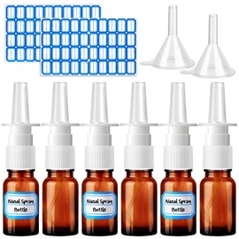 ZHWKMYP 10 Pcs Nasal Spray Bottle, 10ML/0.35OZ 6 Pcs Refillable Fine Mist Glass Empty Nasal Spray Bottle with 2 Pcs Funnels and 2 Pcs Labels
