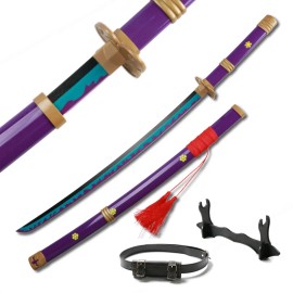 104cm/41in Zoro Katana Sword Cosplay Anime Cosplay Weapons Enma White Nidai Kitetsu with Sword Holder and BeltColor: Enma Purple