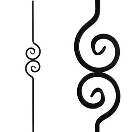 Contemporary Double Scroll Stair Iron Balusters (5-Pack) Stair Parts Modern Hollow Nautilus Scroll Stair Railing Metal Spindles Real Satin Black NOT Matte
