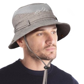 KeepSa Sun Hat for Men Cotton Linen Embroidery Summer Outdoor Sun Protection Wide Brim Bucket Hat Foldable Safari Boonie Hat