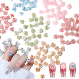 Nail Parts, Flowers, Approximately 200 Pieces, 3D 3D Rose, Camellia, Camellia, Nail Parts, Stone, 0.3 inches (8 mm), Large Flowers, Nail Art, Jewelry Parts, Deco Parts, For Resin (Multicolored A)