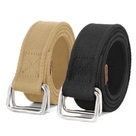 JASGOOD Men Canvas Belt Web Fabric Casual Work Belt with Black D Ring Set of 2(Black+Beige,Fit Waist Size 33-38 Inch)